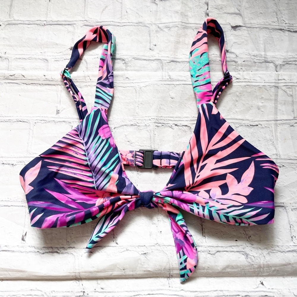 Blackbough Dark Blue with Pink & Purple Tropical Print Bikini Top